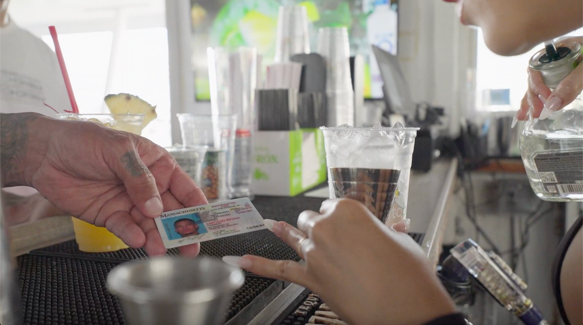 Miami Star Island Cruise Cash Bar onboard, Bartender checking ID on all passengers that dont look 21