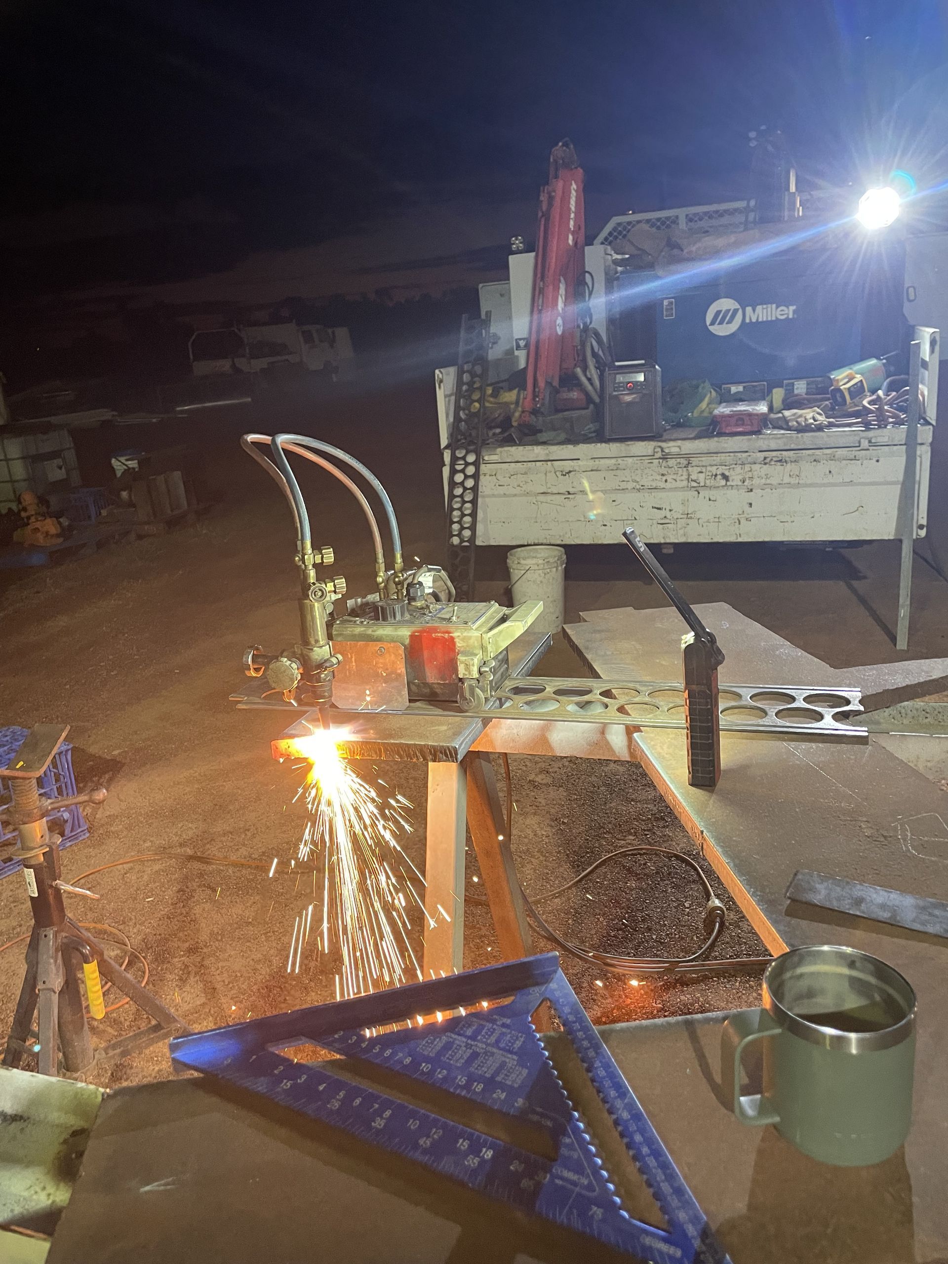 A Welding Setup at Night, With Sparks Flying — Lincoln Fabrication in Miles End, QLD