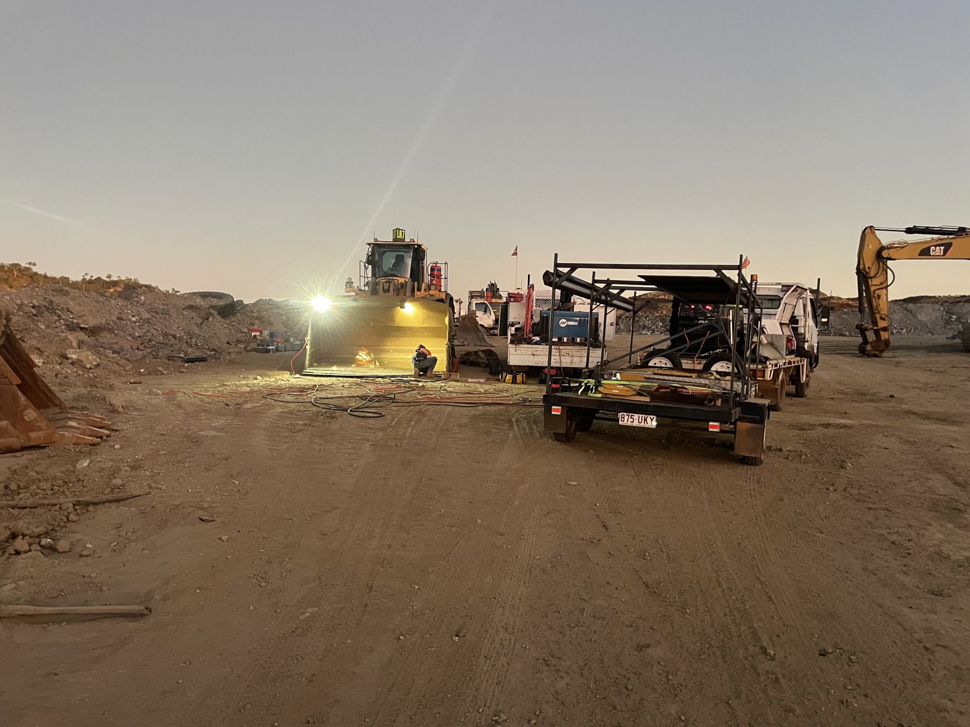 Bulldozer Illuminated by Its Lights — Lincoln Fabrication in Miles End, QLD
