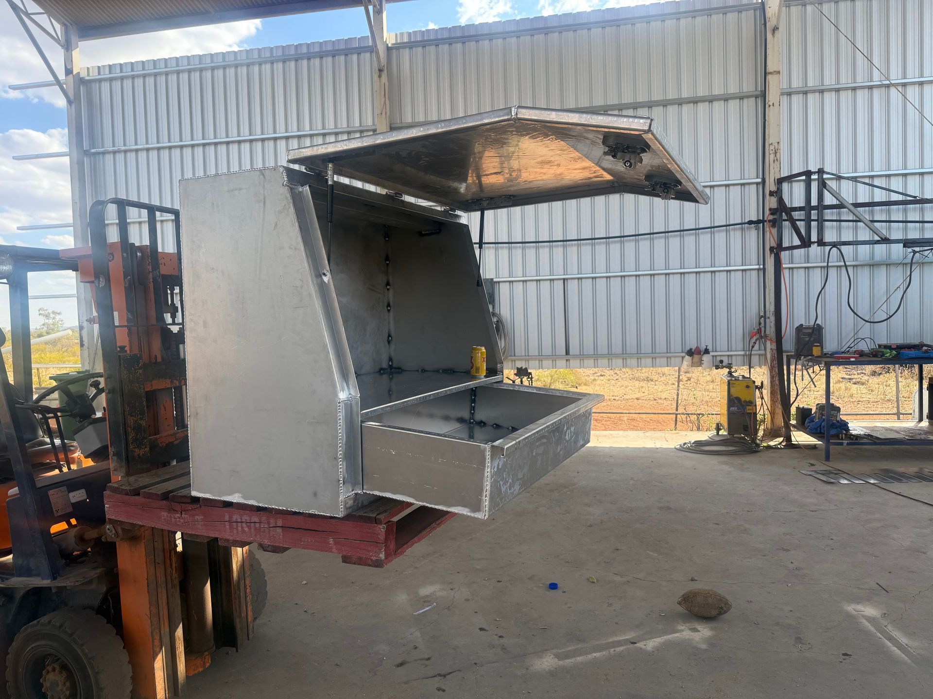 Aluminum Truck Canopy Being Lifted — Lincoln Fabrication in Miles End, QLD