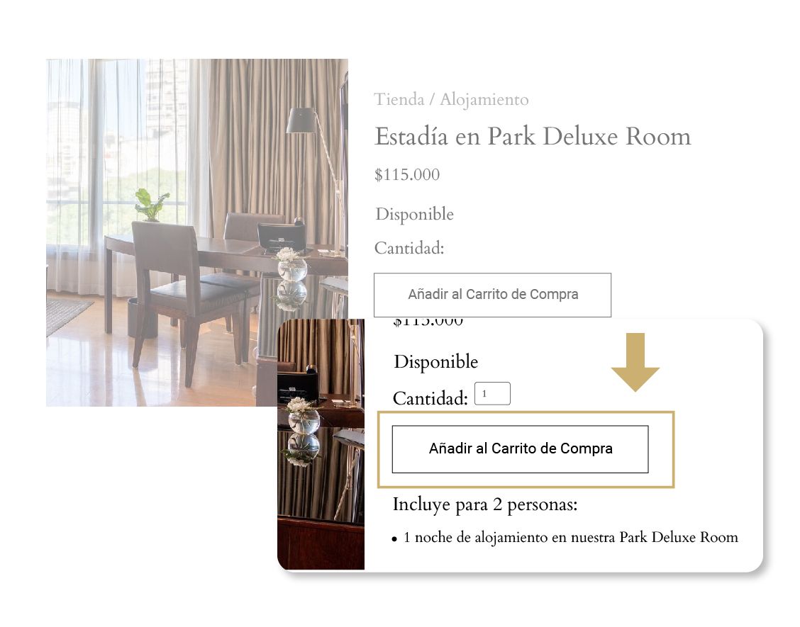 Una imagen de un comedor y una imagen de una habitación de lujo en el parque
