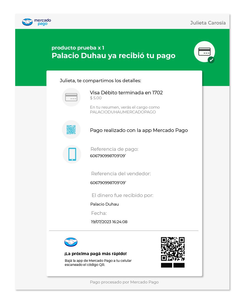 Un recibo con un código qr