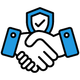 Handshake icon with blue shield and checkmark, suggesting security or trust