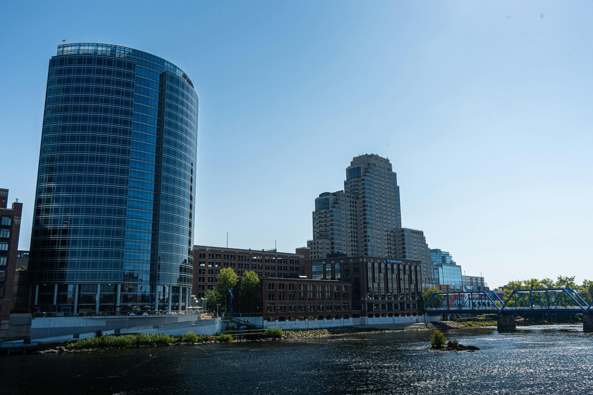 The skyline of New Jersey is reflected in a lake. The skyline of New Jersey is reflected in a lake.