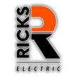 Logo for Rick's Electric featuring a large, stylized letter R in orange and black, with the company name written below.