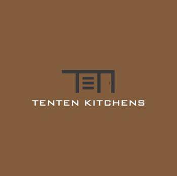 Logo for Tenten Kitchens & Contracting: dark brown background, gray geometric icon above the text.