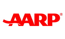 AARP logo: Red letters with a curved red line underneath, on a white background.