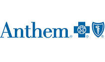 Anthem health insurance logo with blue text and cross symbol, plus a shield with a caduceus.