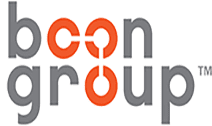 Boon Group logo. Orange letters with a connected symbol between the 