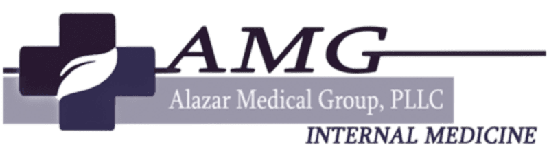 Logo for Alazar Medical Group, PLLC. Includes a cross with a leaf,