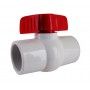 A white ball valve with a red handle on a white background.