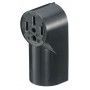 A black electrical outlet on a white background.