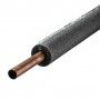 A close up of a copper pipe on a white background.