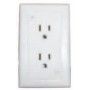 A white electrical outlet with two outlets on a white wall.