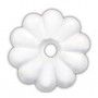 A white flower with a hole in the middle on a white background.