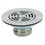 A close up of a drain on a white background.