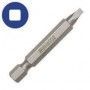 A close up of a screwdriver bit with a square hole in the middle.
