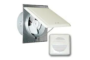 There is a fan with a white cover on it.