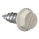 A close up of a white screw on a white background.