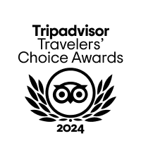 Tripadvisor Travelers' Choice Award 2024 logo: circular design with owl icon and laurel wreath.
