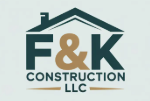 Logo for F&K Construction LLC featuring a dark green house icon over large