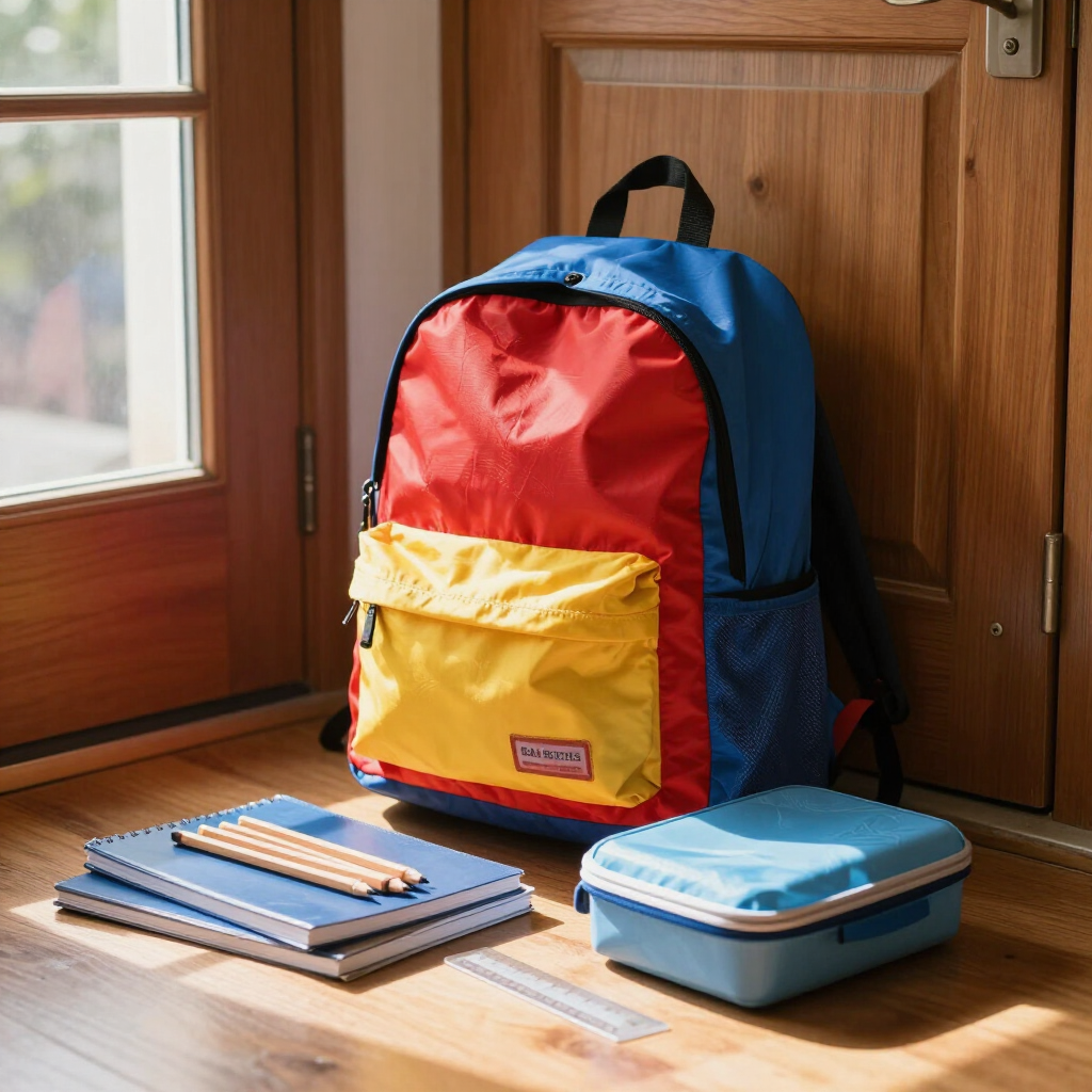 Back to school supplies near the back door