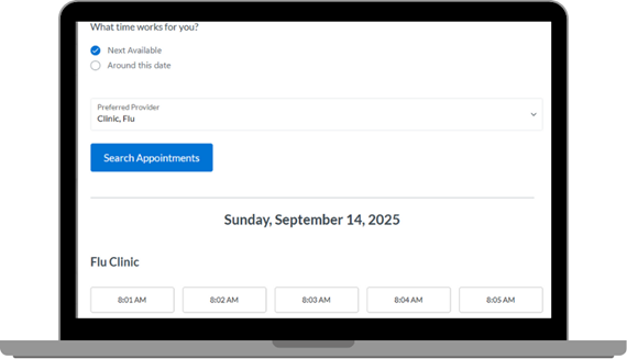 A laptop screen displays an online appointment booking form for a