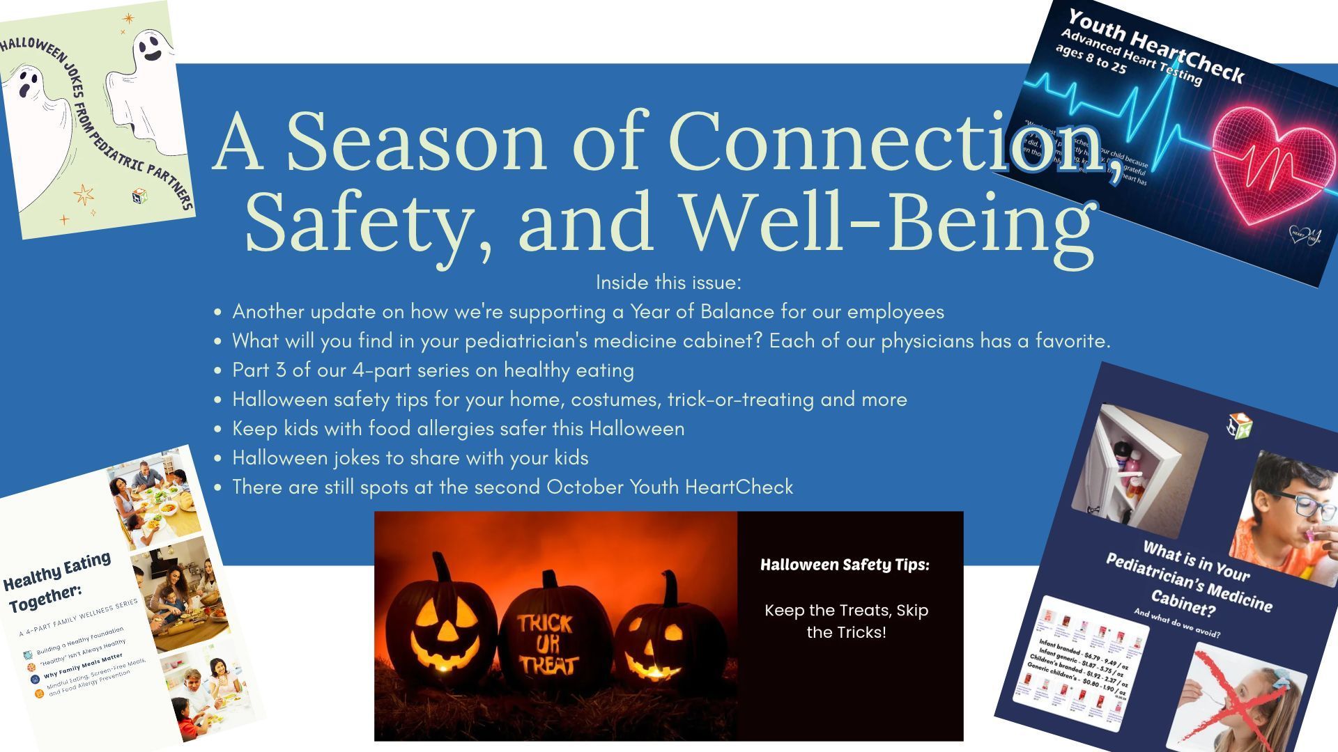 “A Season of Connection, Safety, and Well-Being” with graphics highlighting main blog topics