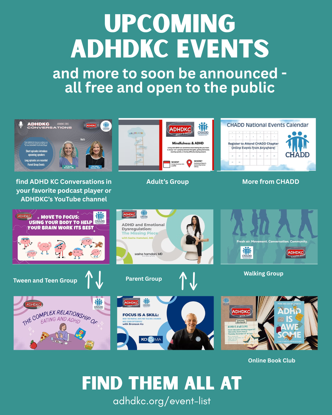 adhdkc fall events with screen shots of each event coming soon