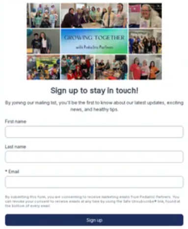 screen shot from the sign up page in Constant Contact