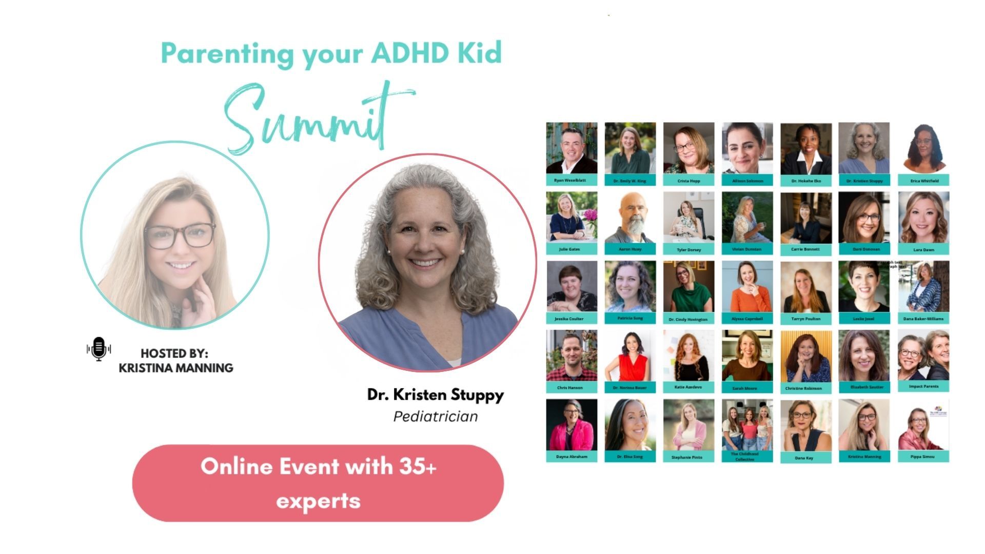 Parenting your ADHD Kid summit promo with speaker headshots and online event details