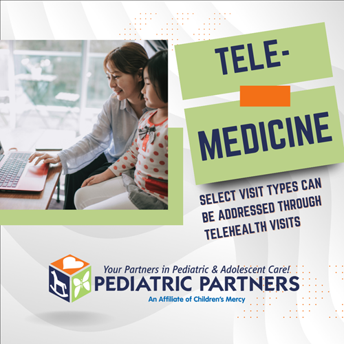A caregiver and child using a laptop for a Pediatric Partners telemedicine appointment.