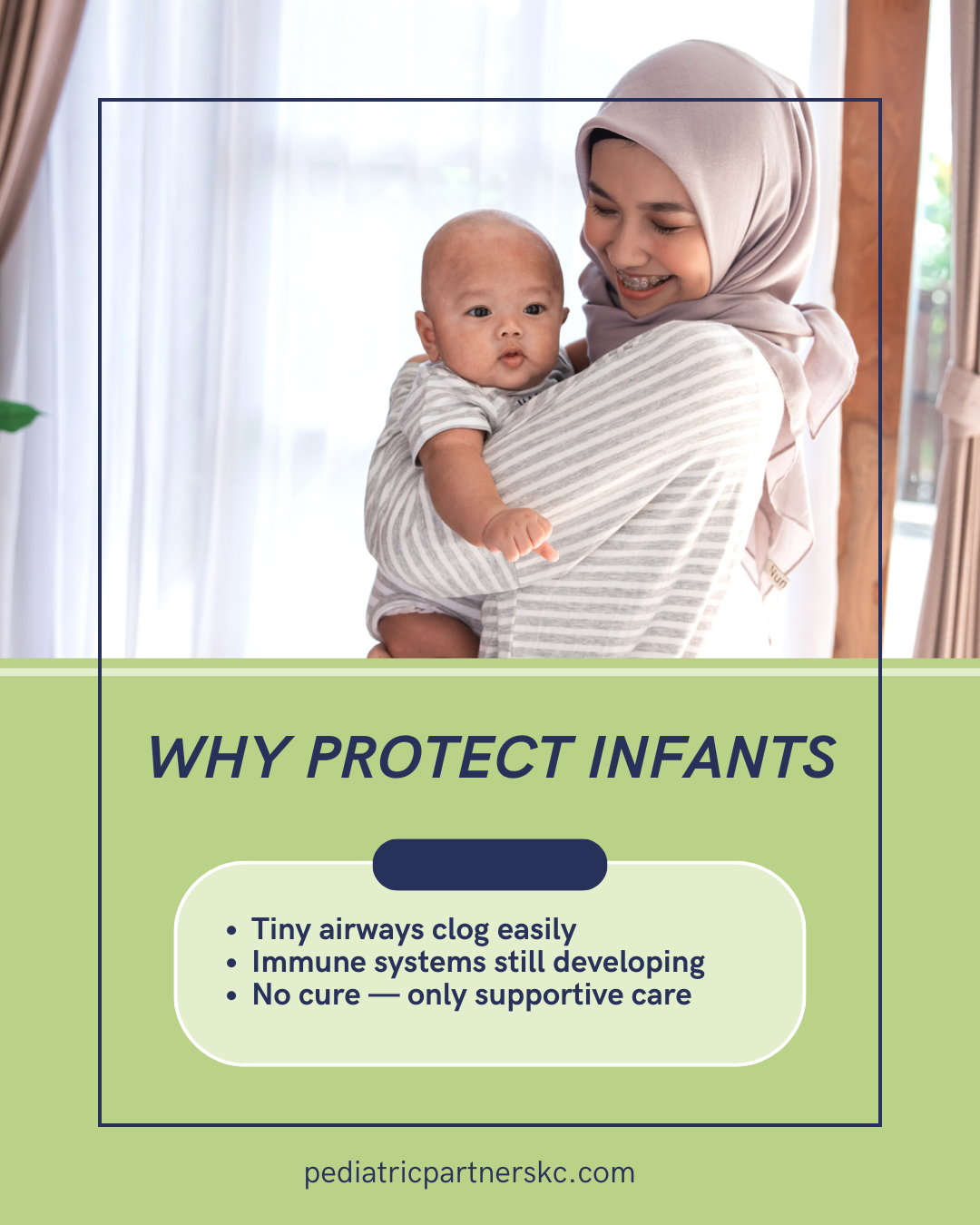A person holding an infant. The image includes text: 