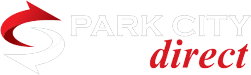 Logo: Red arrow with grey outline; "PARK CITY" grey text and "direct" in red.
