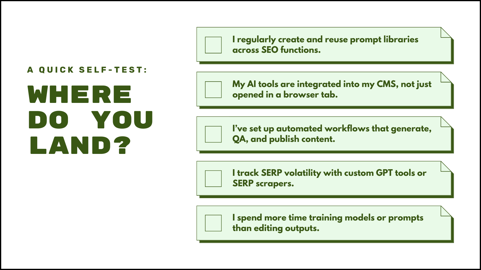 Quick self-test about AI usage: checkboxes with statements.