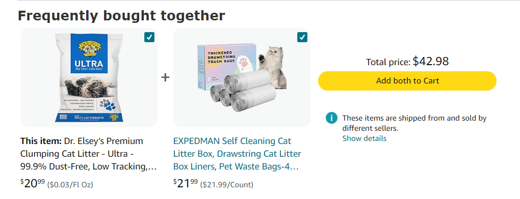 Items frequently bought together: cat litter and litter box liners.