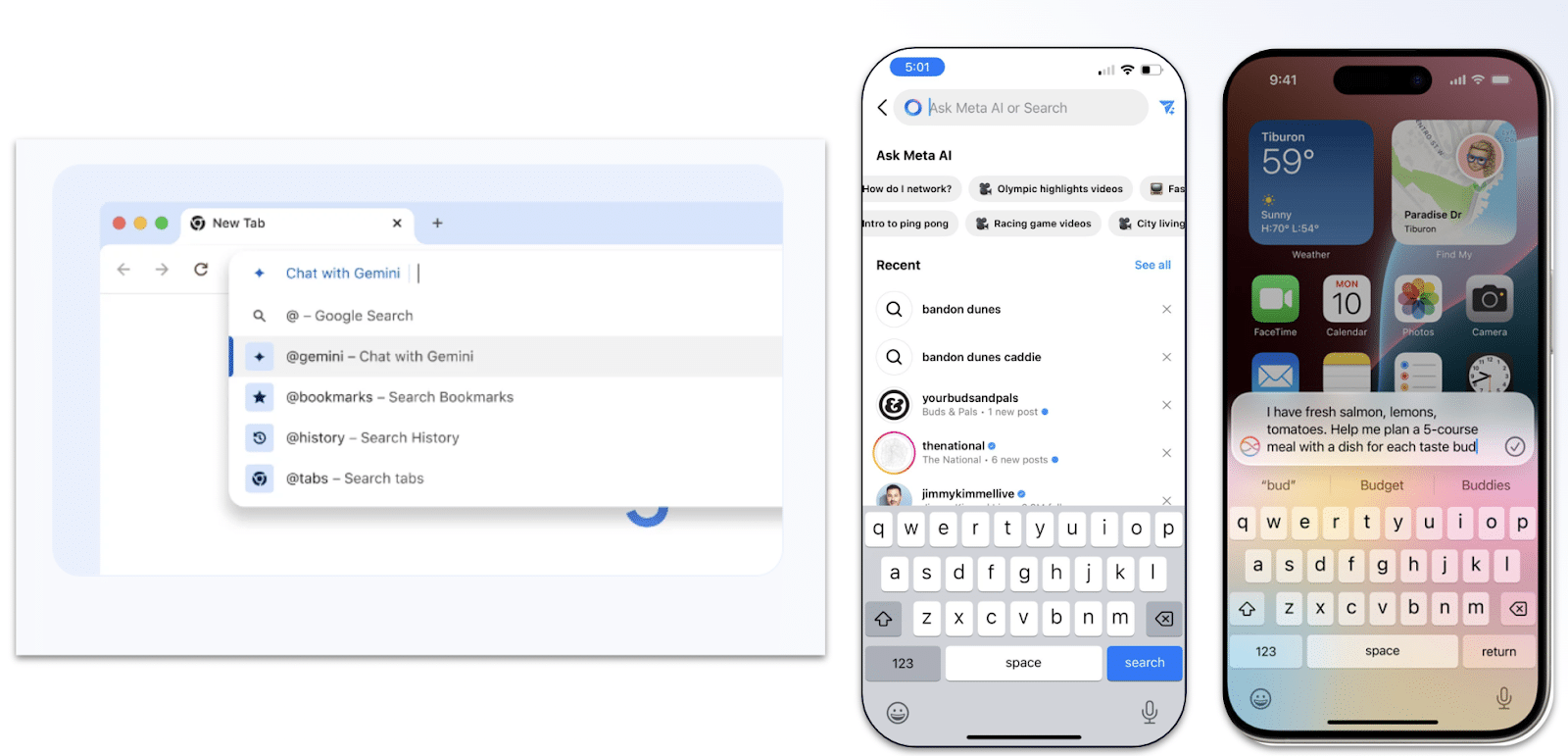 A browser window and two phones displaying text and an interface, showing digital communication and organization.