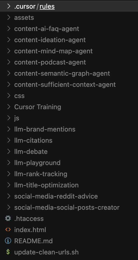 File directory structure, showing code files and folders in a dark-themed IDE.
