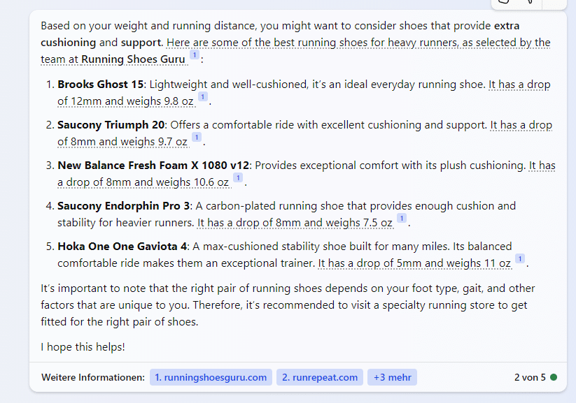 Recommendations for running shoes, including Brooks Ghost, Saucony Triumph, and New Balance Fresh Foam.