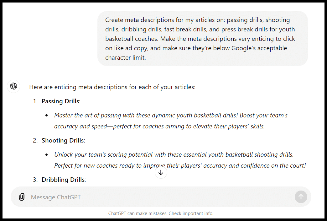 Screenshot of text describing basketball skills, with prompts for shooting, dribbling, and passing.