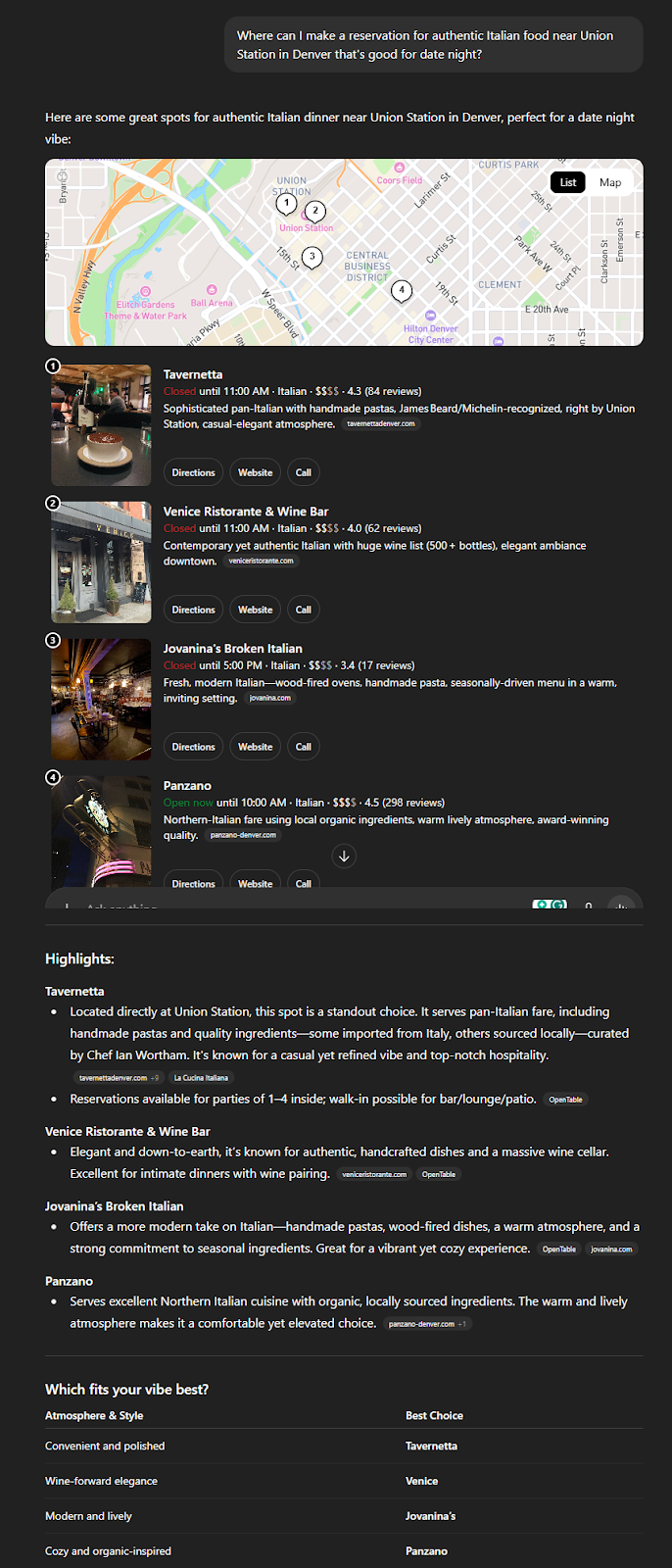 Screenshot of a Google search results page showing a map and list of businesses, with ratings and reviews, and a price summary.