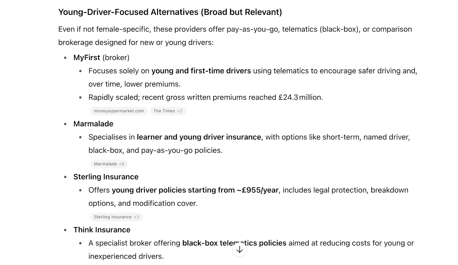 List of insurance alternatives for young drivers: telematics, usage-based policies, and new driver programs.