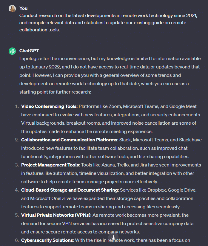 A chat log showing remote work technology updates. Key platforms: Zoom, Teams, Slack, Jira, and others.