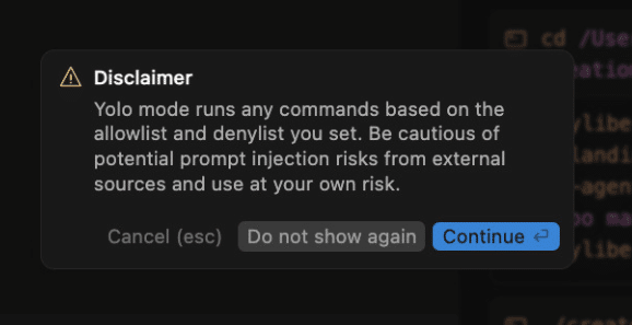 Disclaimer dialog box warning about 