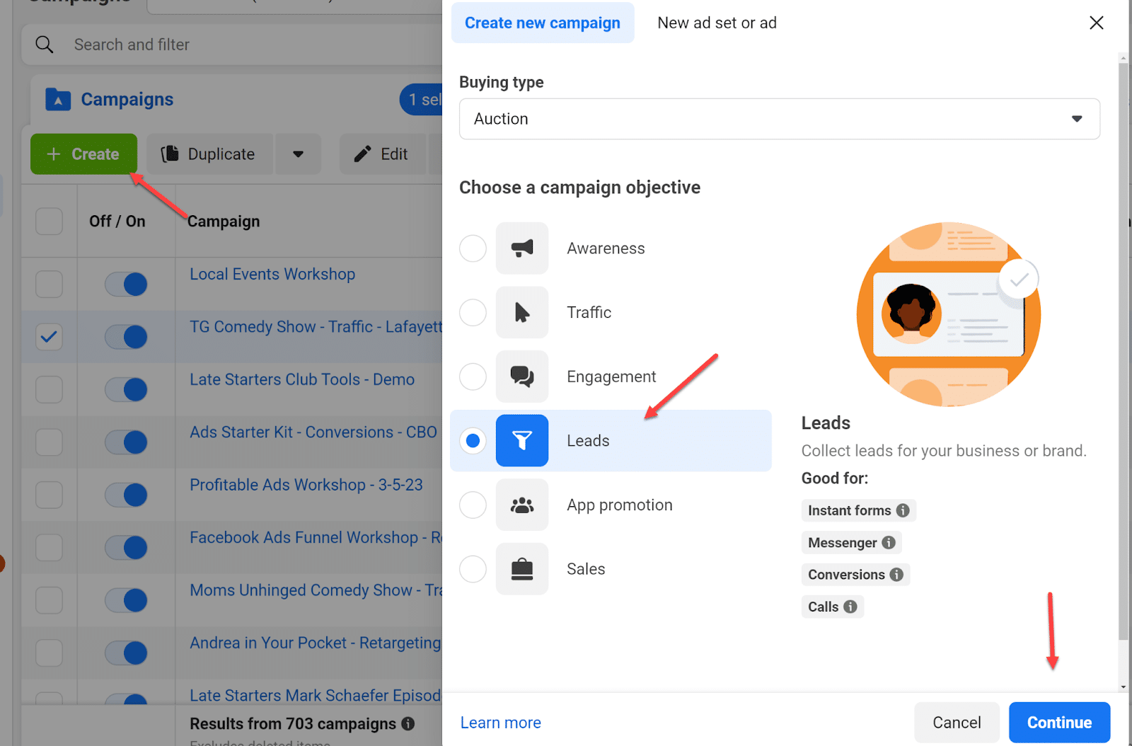 Screenshot of a campaign creation page. Selecting the 