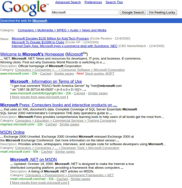 Google search results page for 