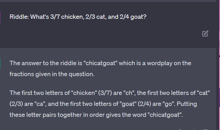 Screenshot of riddle answer: 