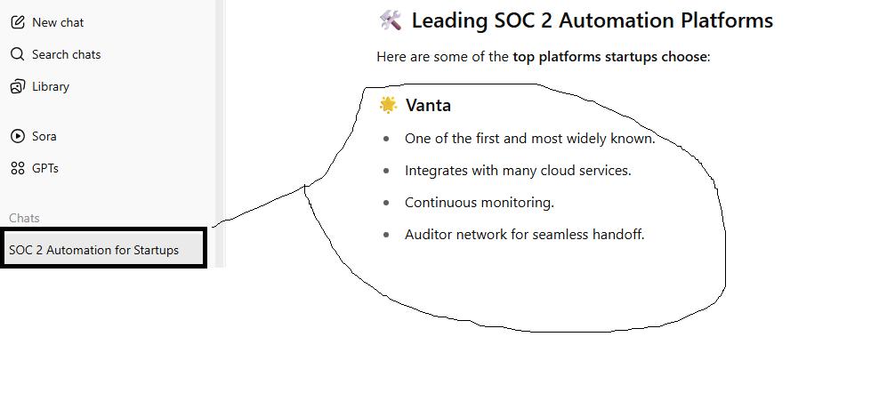 Screenshot of a webpage showing leading SOC 2 automation platforms, highlighting Vanta's features.