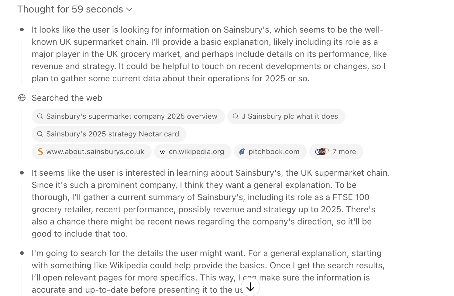 Text listing search results and queries about Sainsbury's grocery operations.