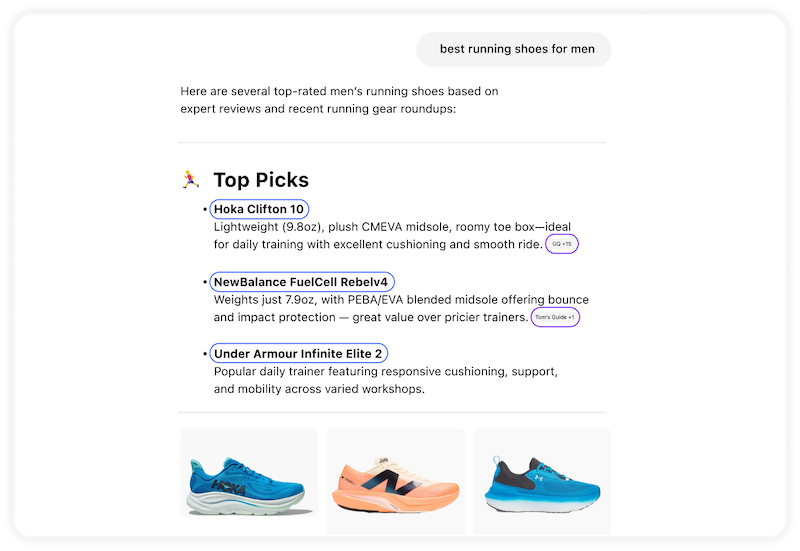 Top-rated men's running shoes: Hoka Clifton 8, New Balance Fresh Foam, Under Armour Infinite Elite 2, and details.